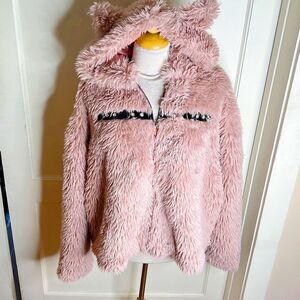 Hot Topic Pink Furry Hooded Coat with Ears  Plus Size 2 New